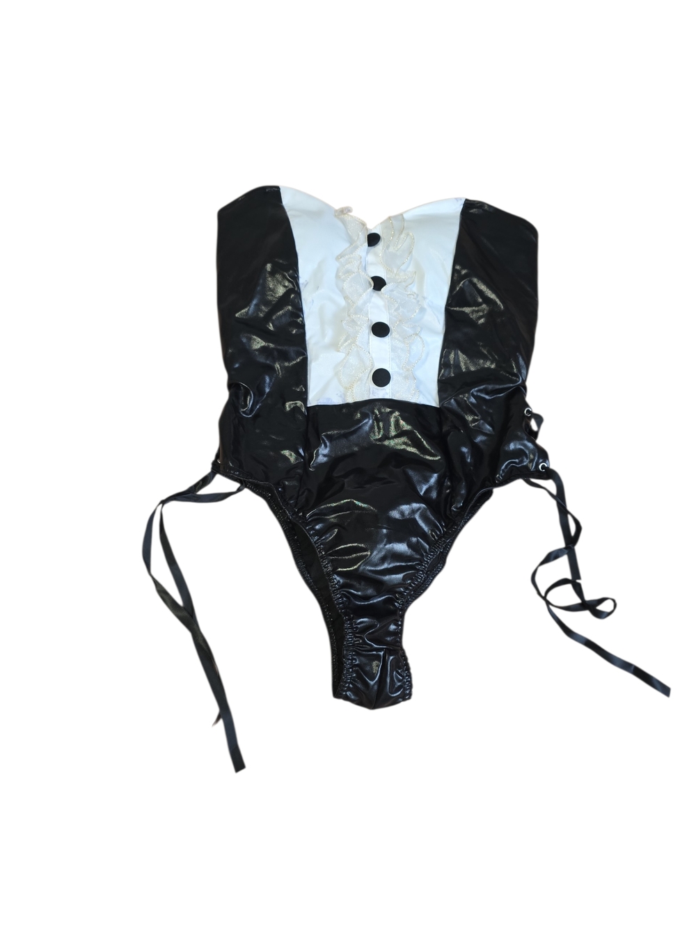 Black & White Faux Leather Tuxedo Bodysuit